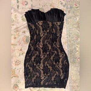 Papaya Black and Cream Strapless Lace Bodycon Party Dress